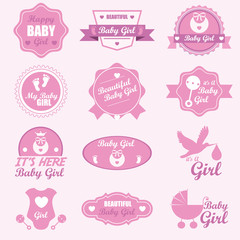A Baby Girl Badge Labels and Icons set. Vector Illustration eps1