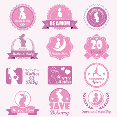 Vintage Pregnancy Badge Labels and Icons. Vector Illustration ep