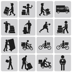 Logistic and Shipping and delivery man black icons set2. Vector