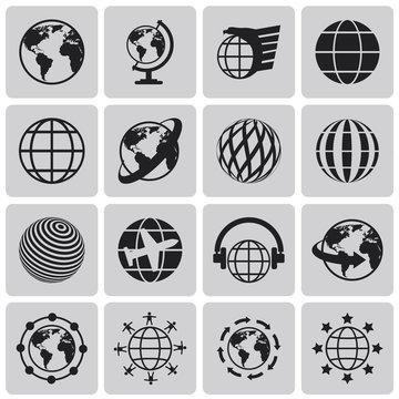Globe earth vector black icons set1. Vector Illustration eps10