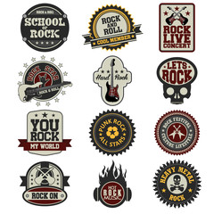 Set of music and sound rock star badge label related elements in