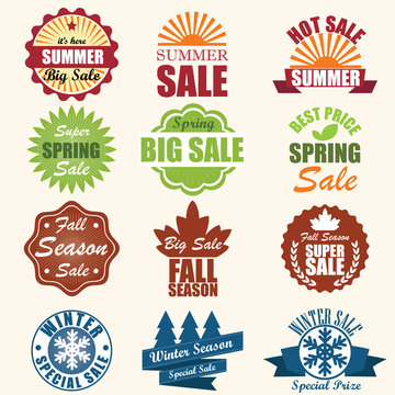 Vector Set: Mixed Seasonal Sale Badge Labels. Vector Illustratio
