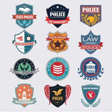 Police department badges label and design elements. Vector Illus
