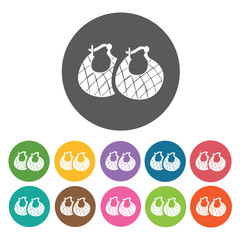 Pair of earrings icons set. Round colourful 12 buttons. Vector i