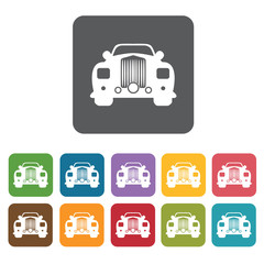 Car icons set. Rectangle colourful 12 buttons. Vector illustrati