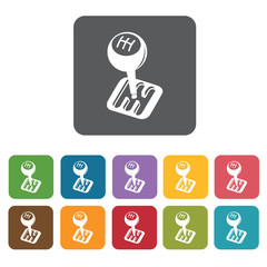Gear handle icons set. Rectangle colourful 12 buttons. Vector il