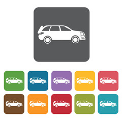 Car icons set. Rectangle colourful 12 buttons. Vector illustrati