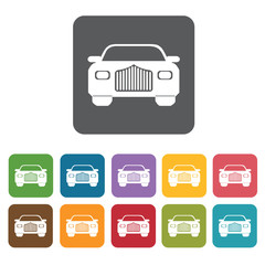 Front car icons set. Rectangle colourful 12 buttons. Vector illu