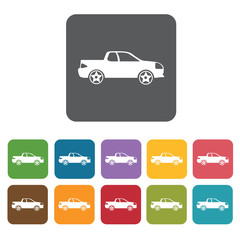 Pick up car icons set. Rectangle colourful 12 buttons. Vector il