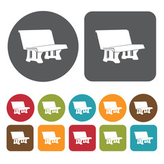 School bench icons set. Round and rectangle colourful 12 buttons