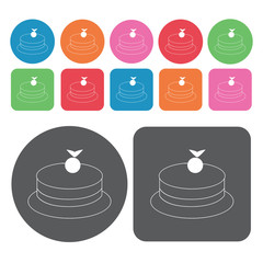 Cake with medal icons set. Round and rectangle colourful 12 butt