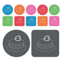 Birthday cake icons set. Round and rectangle colourful 12 button