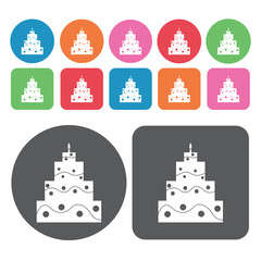 4 layers cake icons set. Round and rectangle colourful 12 button