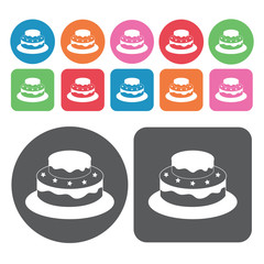 2 layers cake icons set. Round and rectangle colourful 12 button