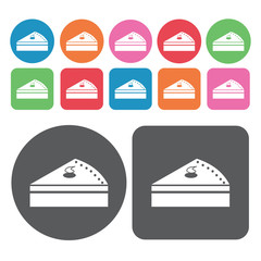 Slice of cake icons set. Round and rectangle colourful 12 button