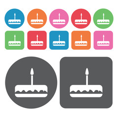 Chocolate cake icons set. Round and rectangle colourful 12 butto