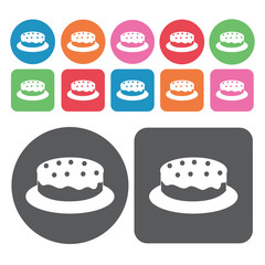 Fruitcake icons set. Round and rectangle colourful 12 buttons. V