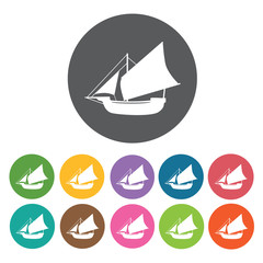Viking ship icons set. Round colourful 12 buttons. Vector illust