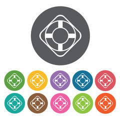 Life buoy icons set. Round colourful 12 buttons. Vector illustra