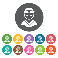 Sailor avatar icons set. Round colourful 12 buttons. Vector illu