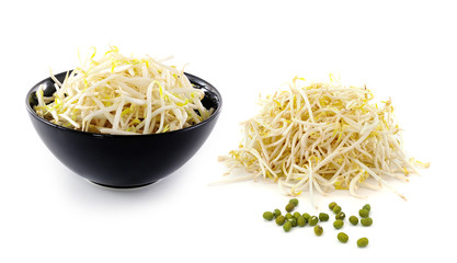 Bean Sprouts and mung beans on White Background