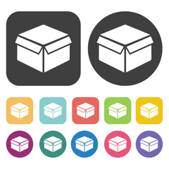 Cardboard box icons set. Round and rectangle colourful 12 button