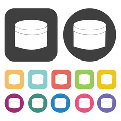 Circle box icons set. Round and rectangle colourful 12 buttons.