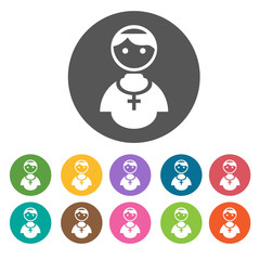 Priest icons set. Round colourful 12 buttons. Vector illustratio
