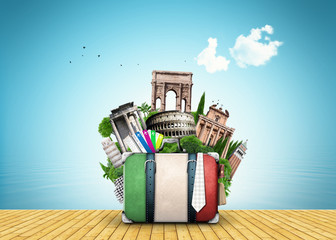 Fototapeta premium Italy, attractions Italy and retro suitcase, travel