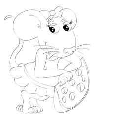 Contour of mouse with slice of cheese on isolated white