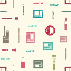 Vector seamless pattern with makeup objects