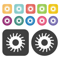 Gears icon symbol set. Gear set. Round and rectangle colourful 1