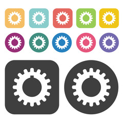 Set of gears icon symbol set. Gear set. Round and rectangle colo