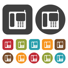 Phone set icon symbol set. Telephone and home phone set. Round a