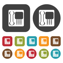 Corded phone icon symbol set. Telephone and home phone set. Roun