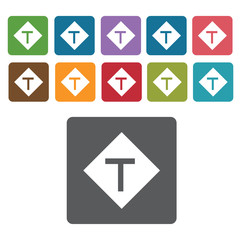 T sign icon symbol set. Traffic signs set. Rectangle colourful 1