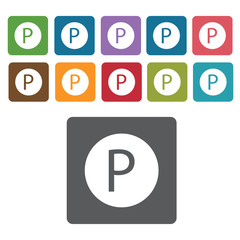 Parking sign icon symbol set. Traffic signs set. Rectangle colou