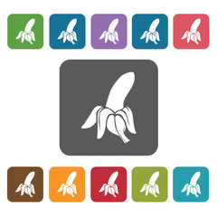 Banana sign icon symbol set. Tropical fruits set. Rectangle colo