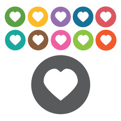 Heart sign icon symbol set. Video interface set. Round colourful