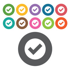 Check sign icon symbol set. Video interface set. Round colourful