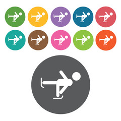 Figure skating sign icon symbol set. Winter sport set. Round col
