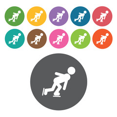 Ice skating sign icon symbol set. Winter sport set. Round colour