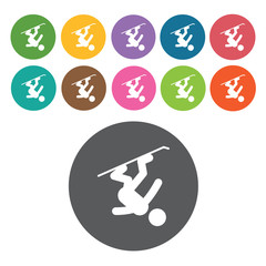 Snowboarding sign icon symbol set. Winter sport set. Round colou