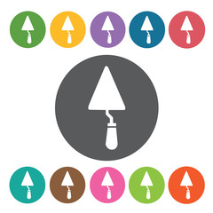 Cement spoon sign icon symbol set. Working tool set. Round colou