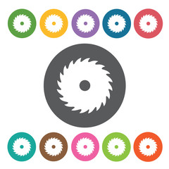 Saw blade sign icon symbol set. Working tool set. Round colourfu