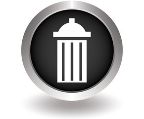 Trash can  bin icon glossy black round button. Vector illustrati