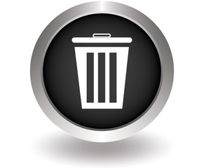 Recycle trash bin icon glossy black round button. Vector illustr