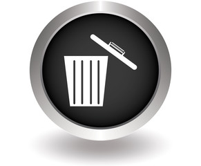 Flat Cart Bucket Sign Vector Shopping Bin Symbol. Black Button f