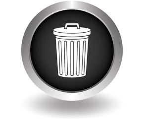 Bin or trash can with garbage. Black Button for website. Vector