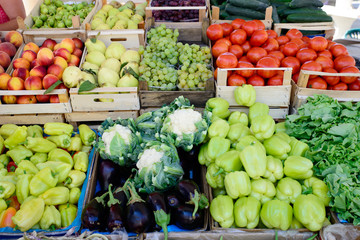 Tray vegetables at the market